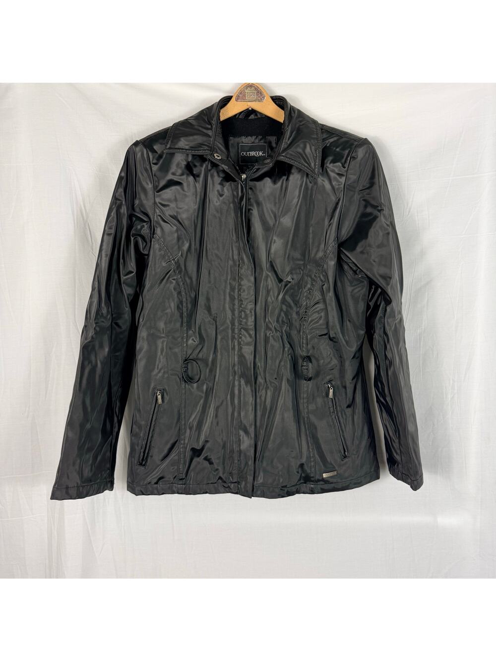 Outbrook Raincoat Women's Medium 8/10 Black Polyvinyl Shiny Jacket Cold Weather
